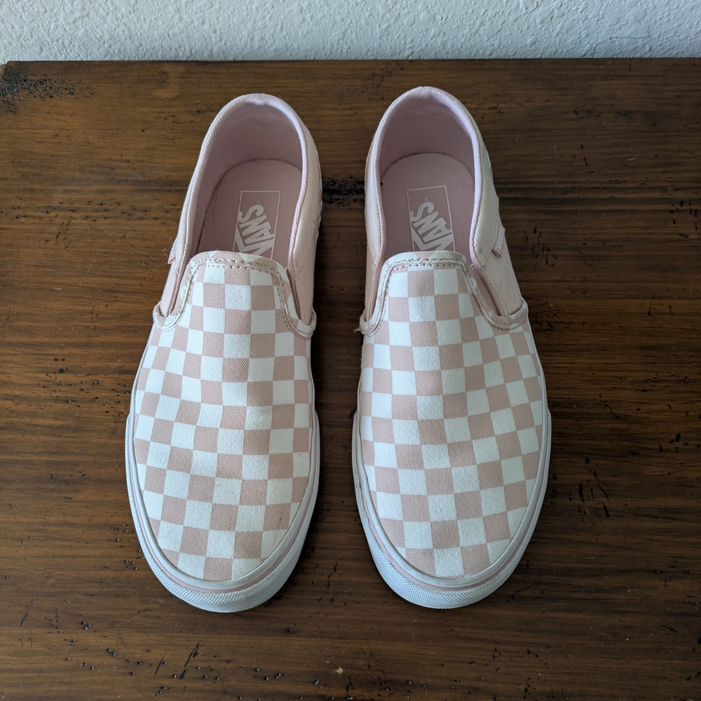 Vans Women's Light Pink Checkered Slip-On Sneakers